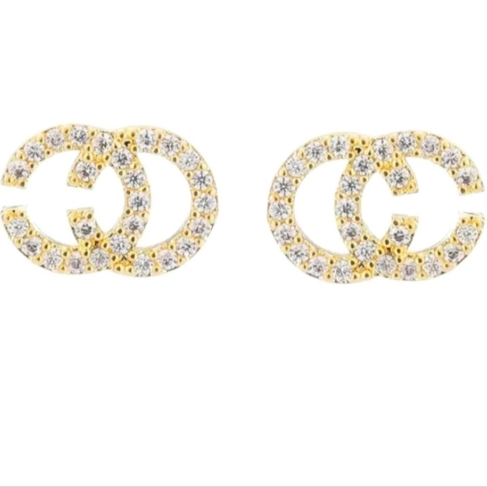 Small novelty earrings designer- inspired,  gold tone and bling. New with tags